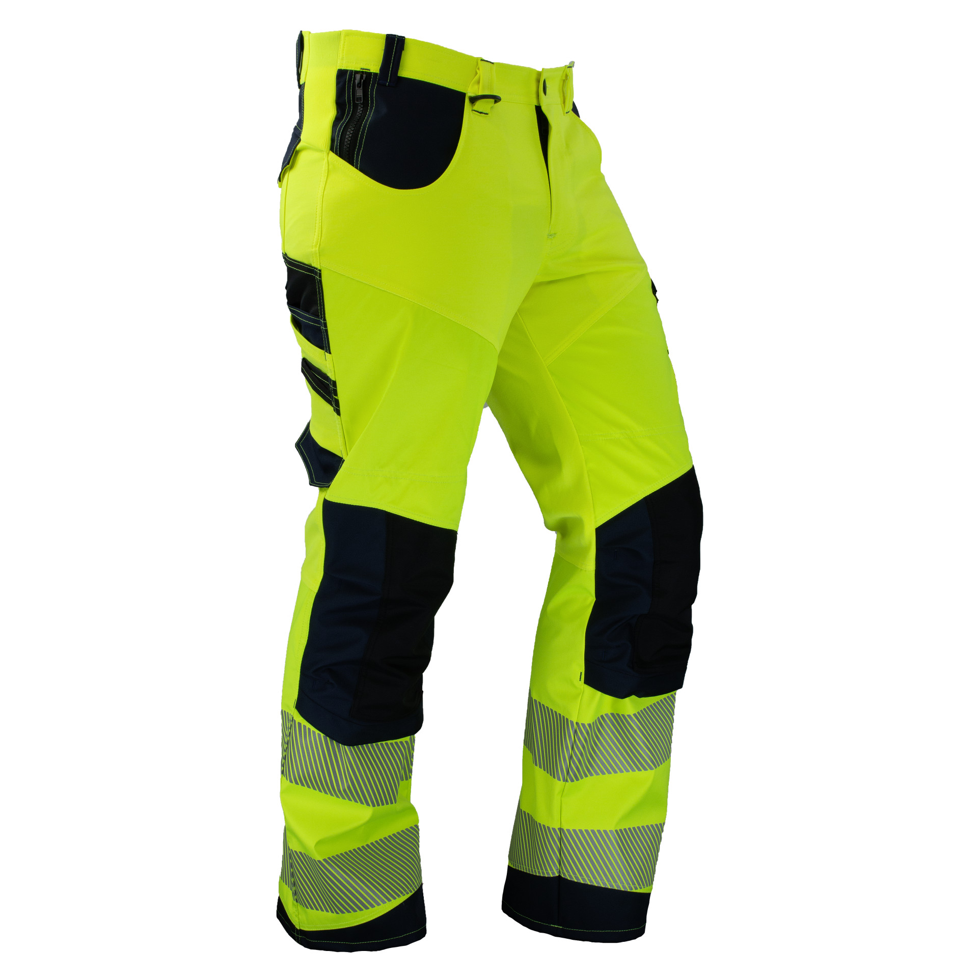 Warnschutz Bundhose 5152BH in fluoreszierendem Gelb mit blauen Akzenten und reflektierenden Streifen