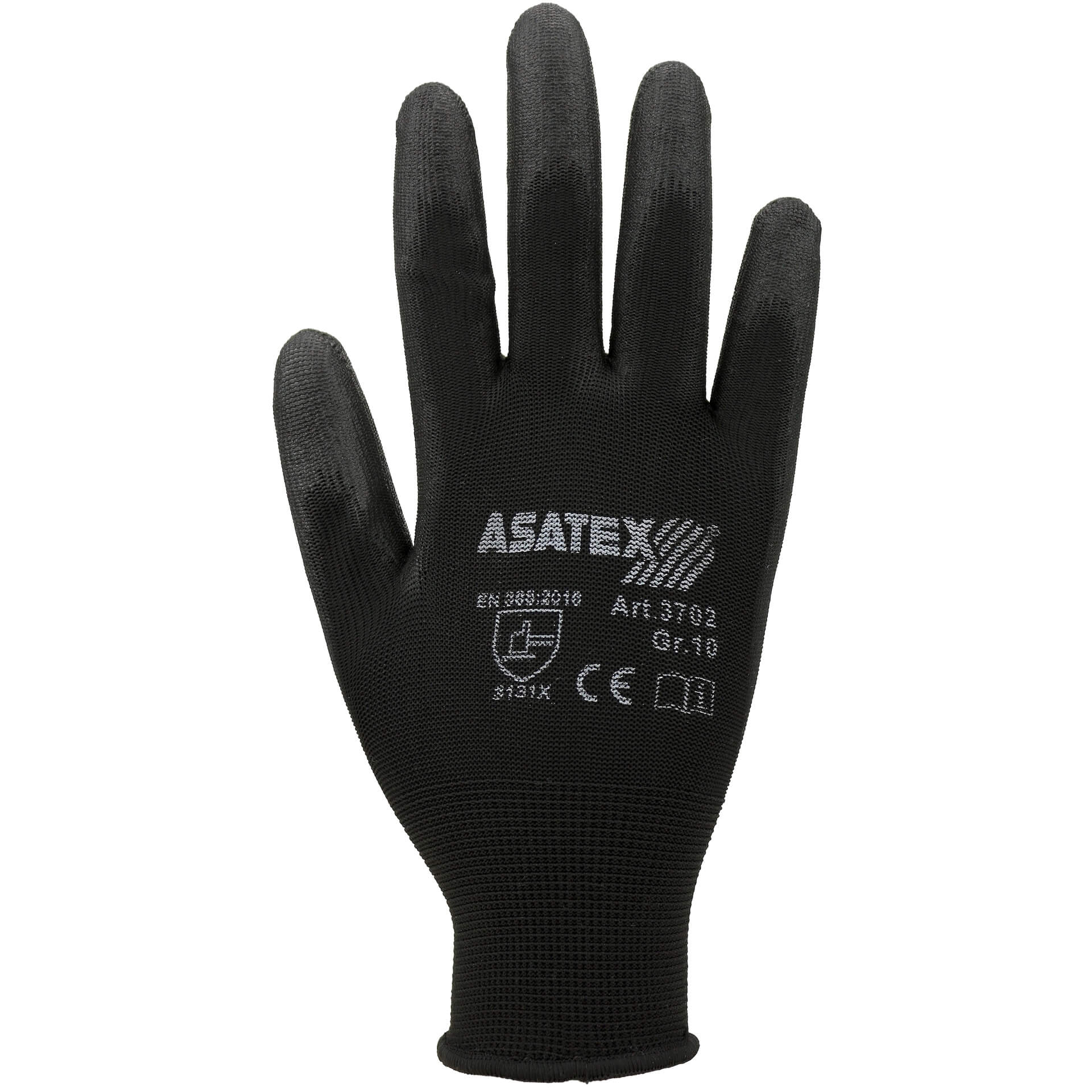 ASATEX PU-Handschuh 3702, schwarzer Schutzhandschuh mit texturierten Fingerspitzen