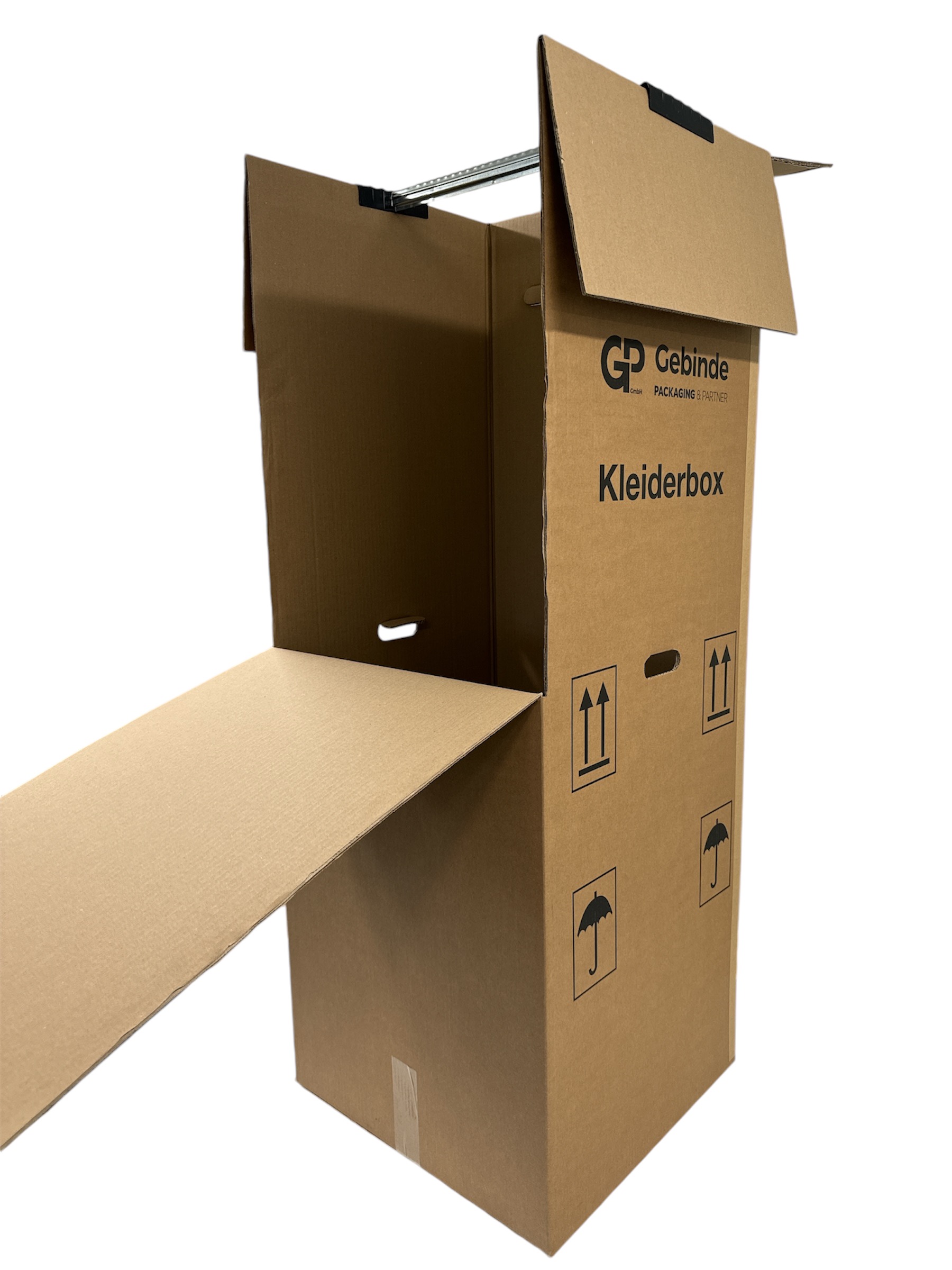 Umzugsboxen Kleiderkarton gross - braun mit Kleiderstange 500x500x1270mm