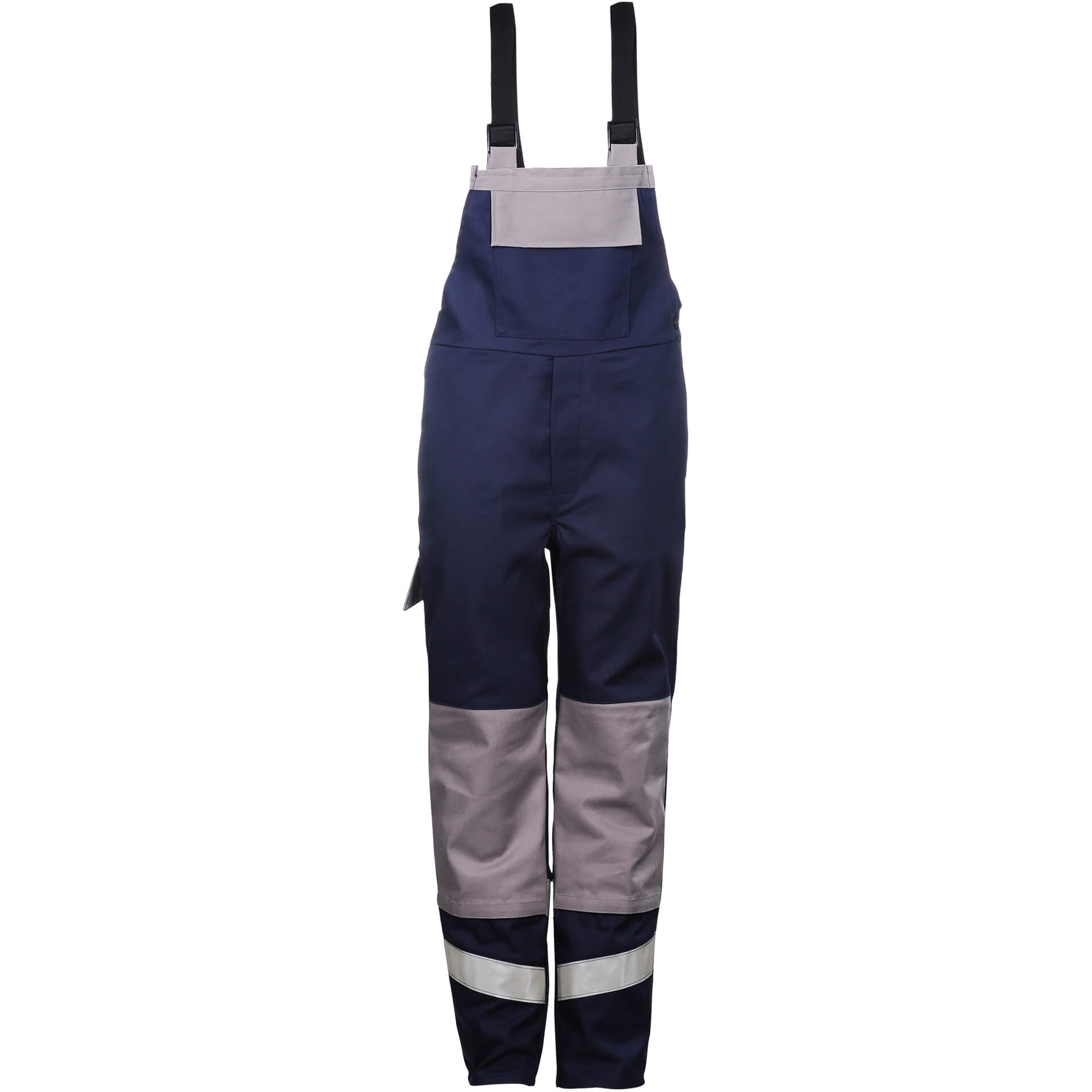 Multinorm-Latzhose MU1LH23MK in Marineblau mit grauen Akzenten und Reflexstreifen