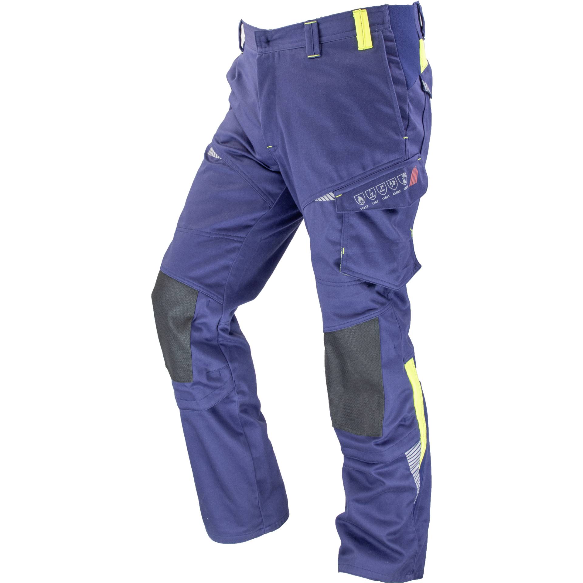 Multinorm Bundhose 1525BH in Blau mit gelben Akzenten und verstärkten Knien