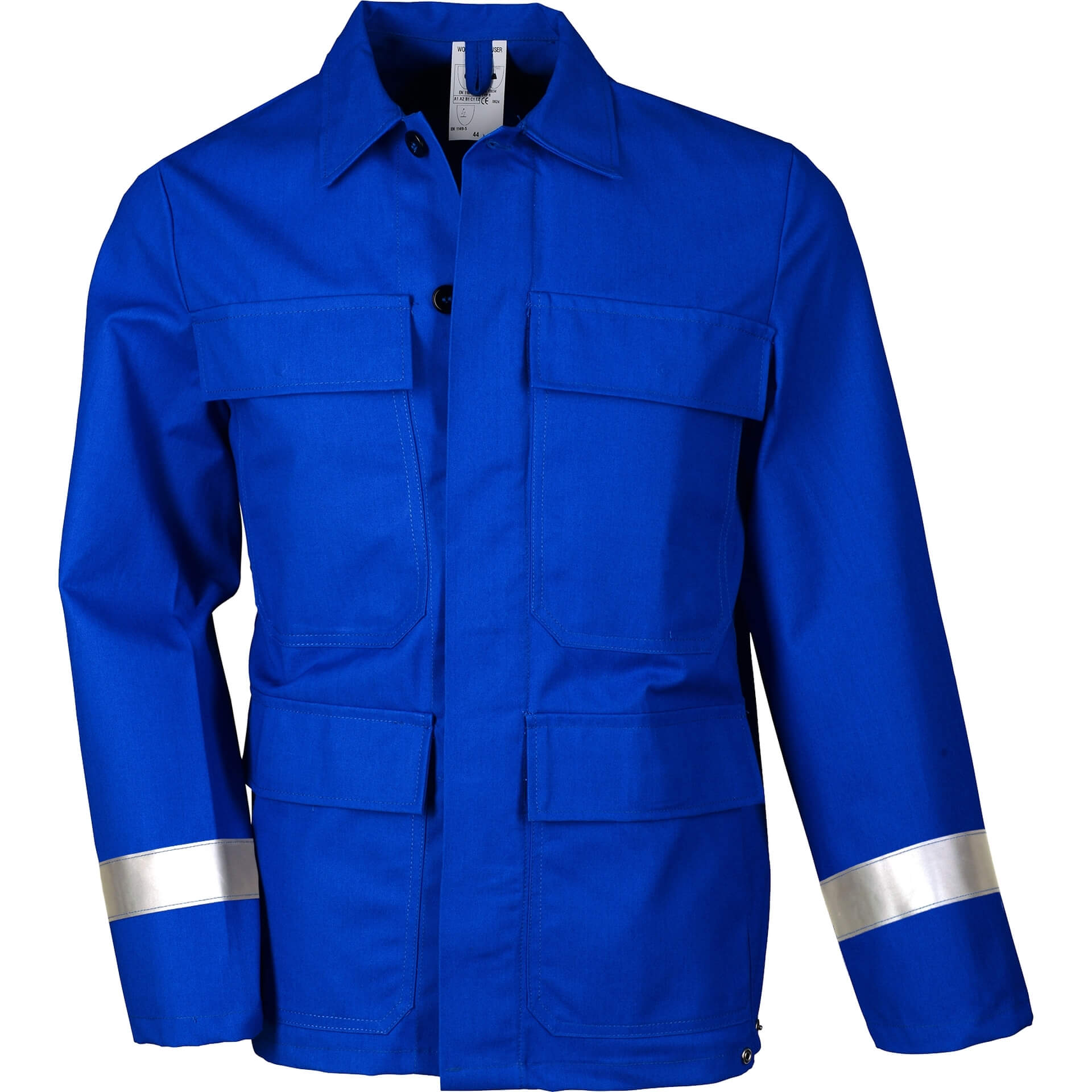 Multinorm-Jacke TECJAMR01 in Blau mit reflektierenden Streifen und Taschen