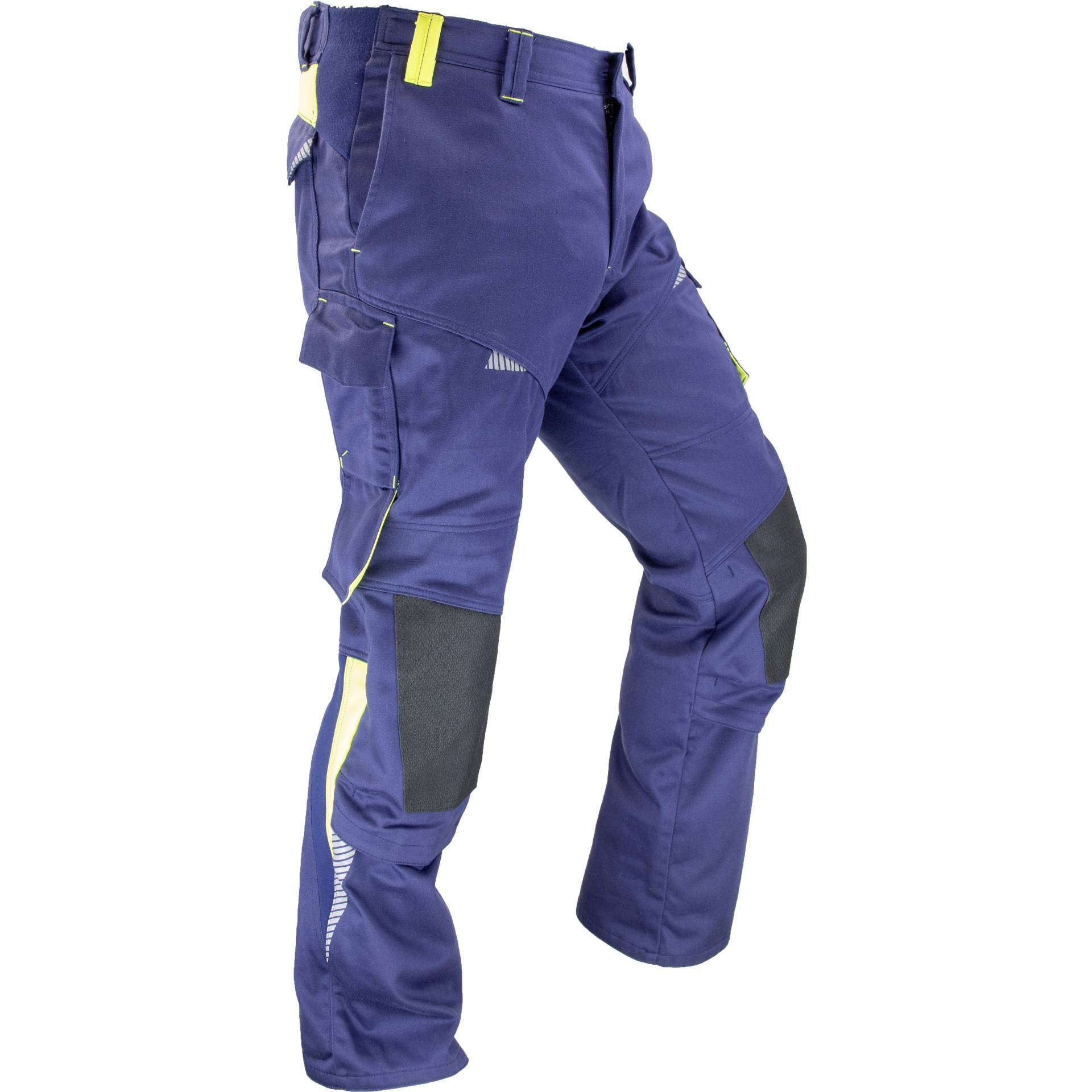 Multinorm Bundhose 1525BH in Blau mit gelben Akzenten und verstärkten Knien