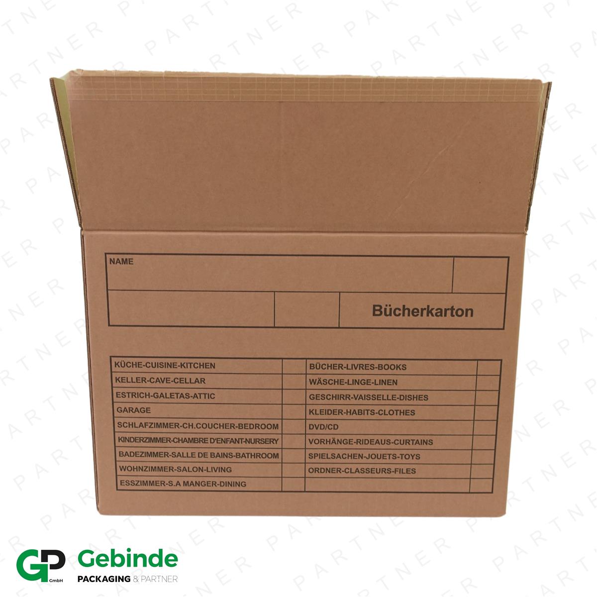 Umzugsboxen Bücherkarton - braun 500x330x360mm Brauner Umzugsboxen Bücherkarton mit Maßen 500x330x360mm und angestanzten Handgriffen