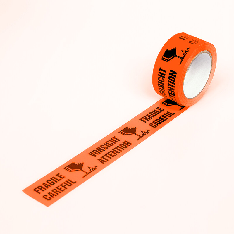 Warnklebeband 'Vorsicht Fragile' in Signalorange, 50 mm x 66 m, 10 Rollen pro Box