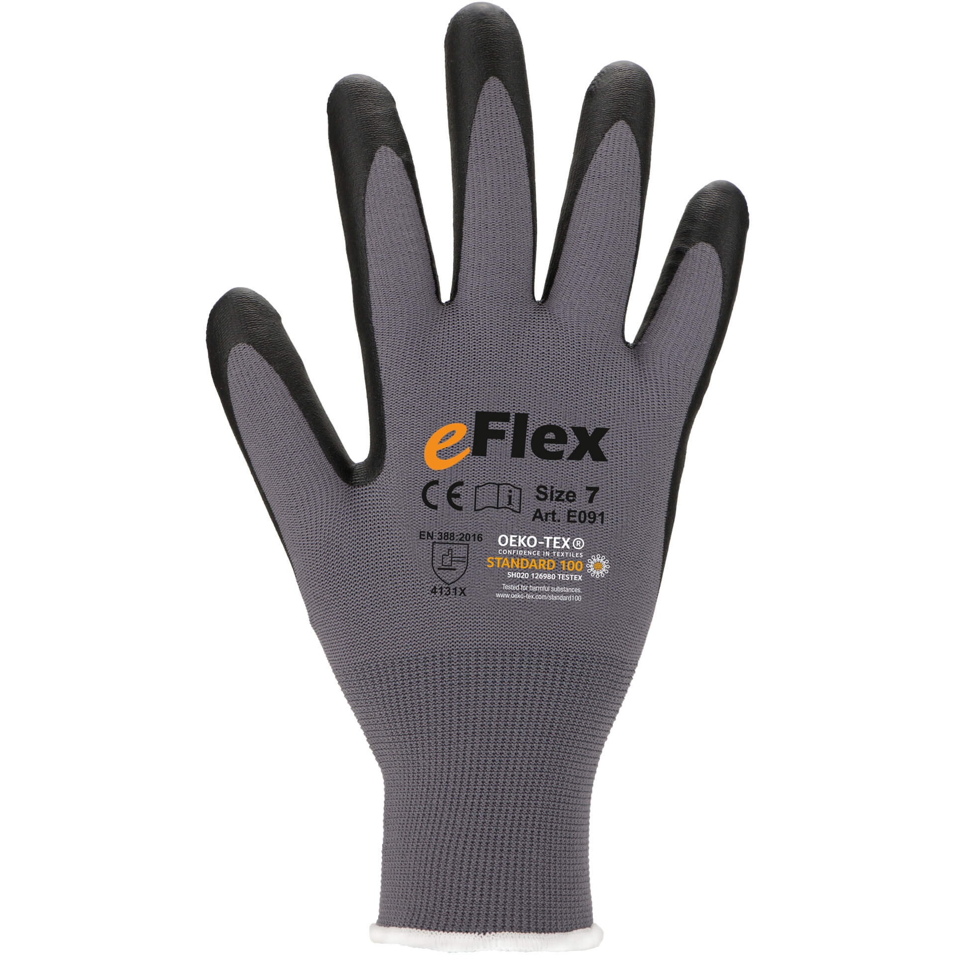 eFlex E091 Feinstrickhandschuh mit Nitril-Mikroschaumbeschichtung in Schwarz mit grauem Handgelenkbereich