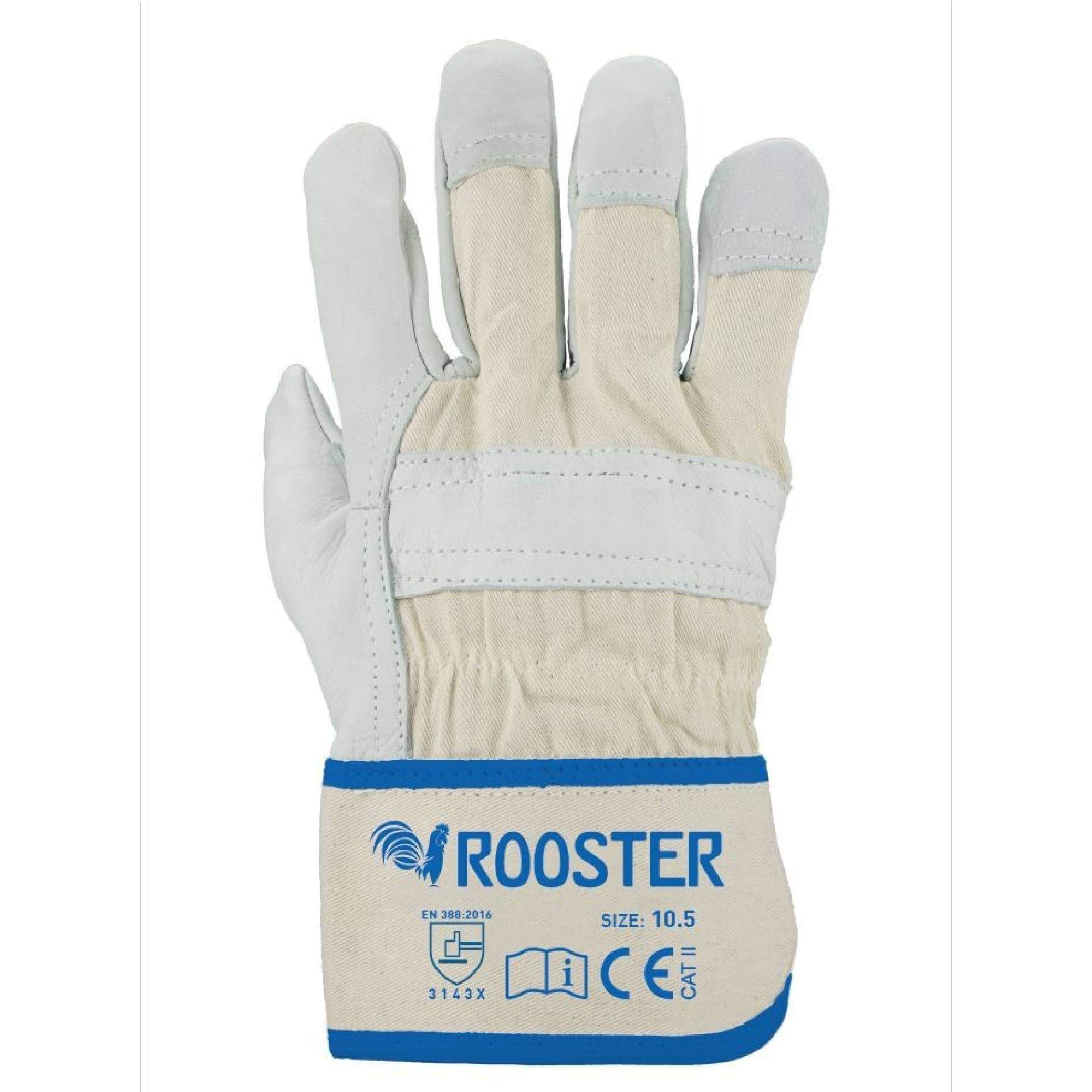 ROOSTER Volleder-Handschuh mit grauer Oberfläche und blauer Stulpe