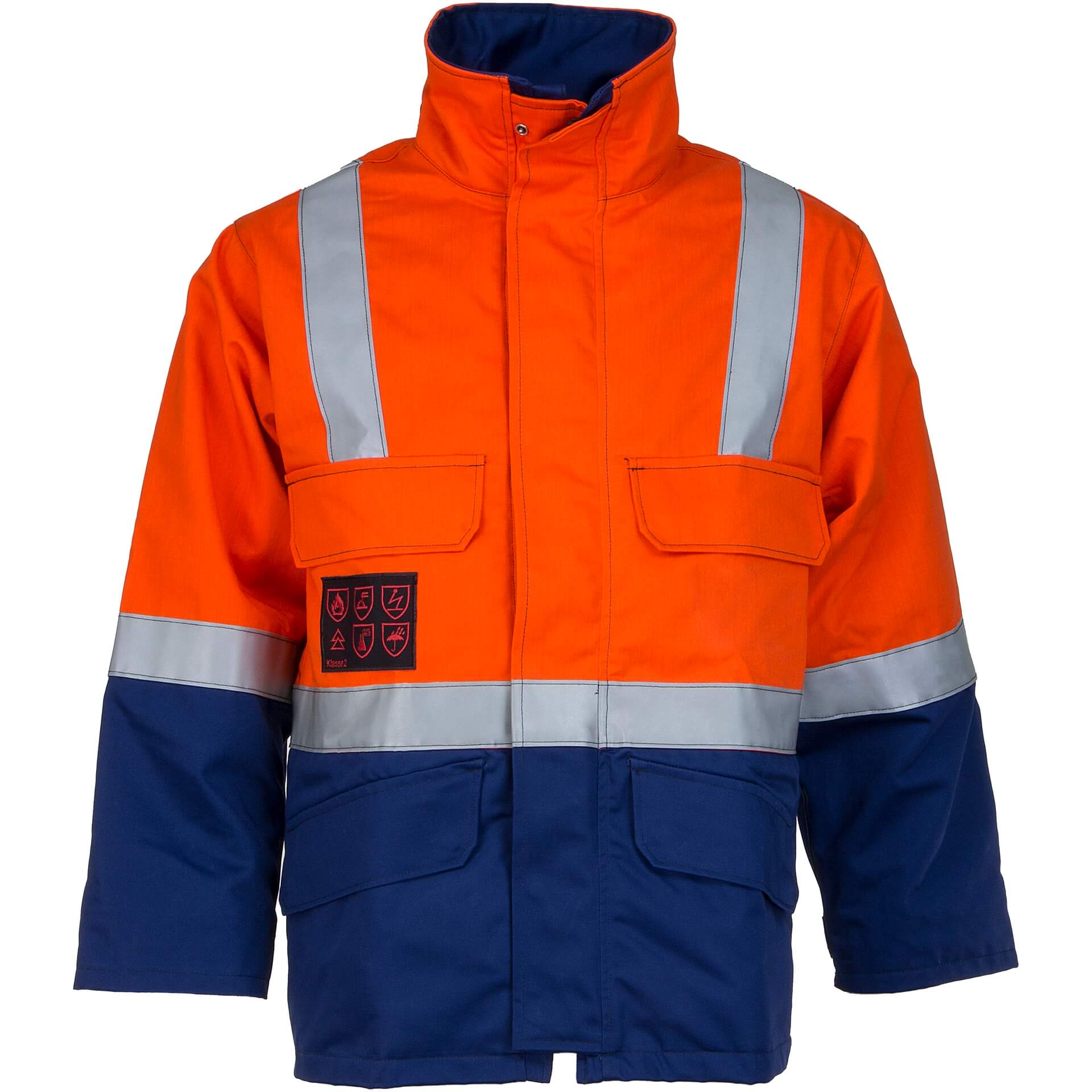 Multinorm-Wetterschutz-Jacke BGWEJA81KOE in Orange und Marineblau mit reflektierenden Streifen